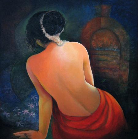 Figurative acrylic painting titled 'She 6', 36x36 inches, by artist RD Roy on Canvas