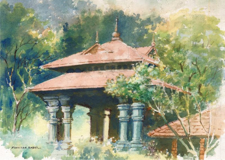 Scenic watercolor painting titled 'Shed', 11x14 inches, by artist Sankara Babu on Paper