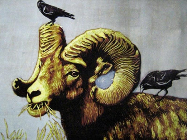 Animals printmaking titled 'Sheep 3', 30x35 inches, by artist Nandini Pantawane on Paper