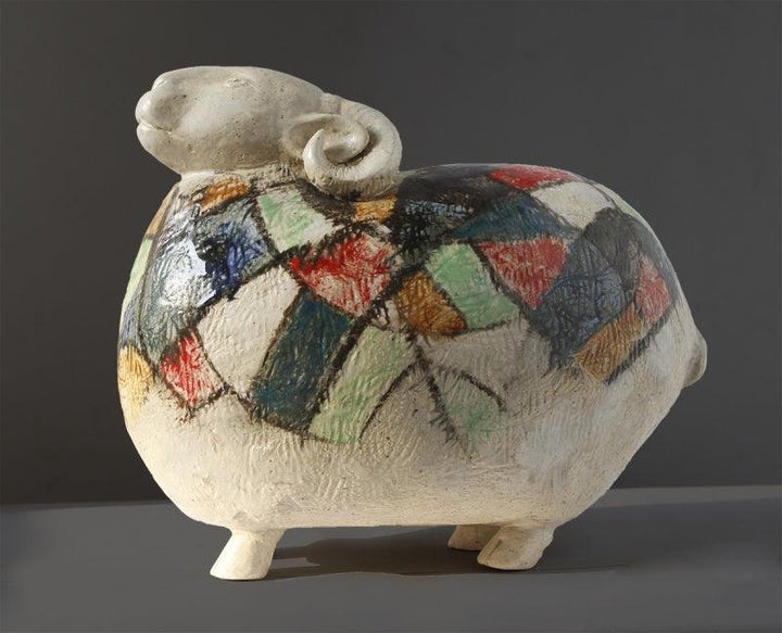 Animals sculpture titled 'Sheep', 8x10x5 inches, by artist MAHESH ANJARLEKAR on Ceramics