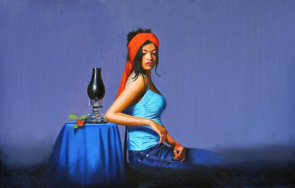 Figurative oil painting titled 'Shefali', 48x72 inches, by artist Vinayak Takalkar on Canvas