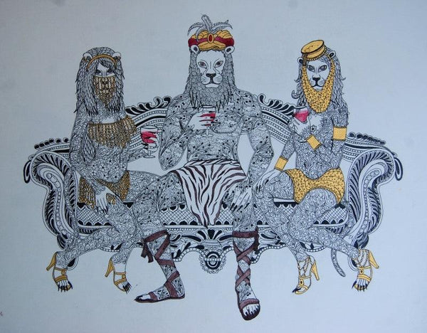 Fantasy mixed media painting titled 'Shekh Ji', 15x22 inches, by artist Bandana Kumari on Paper