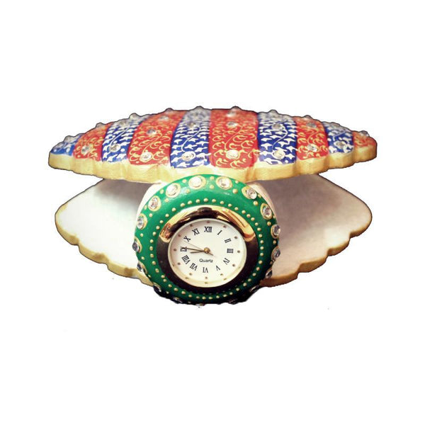 Lifestyle craft titled 'Shell Clock', 5x4x3 inches, by artist Ecraft India on Marble