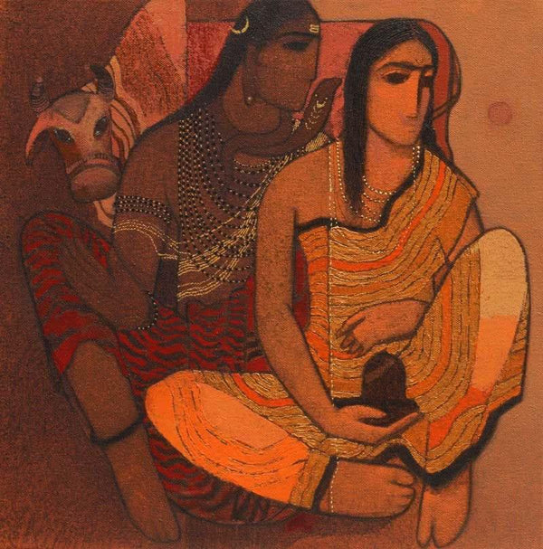 Religious acrylic painting titled 'Shiv And Parvati 1', 15x15 inches, by artist Siddharth Shingade on Canvas