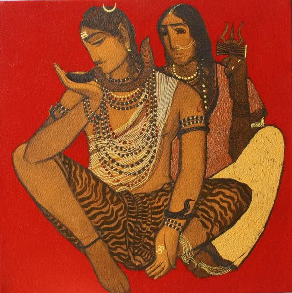 Figurative acrylic painting titled 'Shiv Parvati II', 15x15 inches, by artist Siddharth Shingade on Canvas