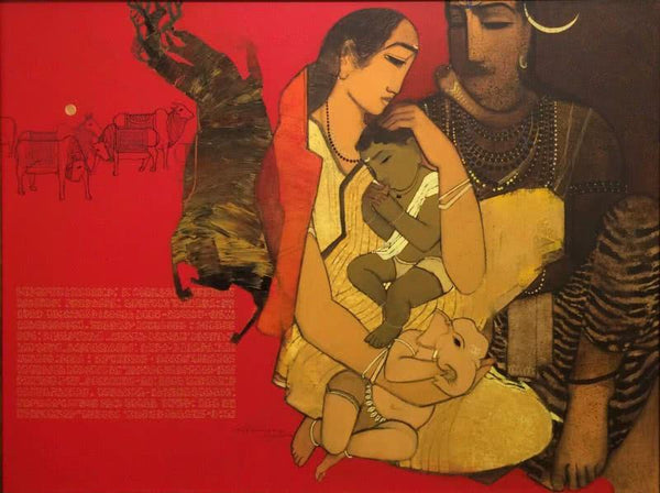 Figurative acrylic painting titled 'Shiv Parvati III', 36x48 inches, by artist Siddharth Shingade on Canvas