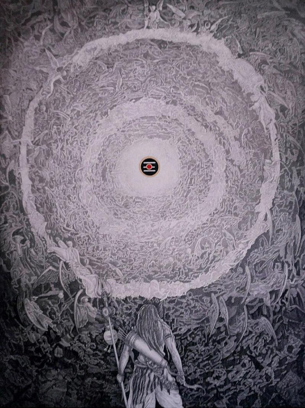 Religious pen ink drawing titled 'Shiva 1', 48x36 inches, by artist Dhananjay Thakur on Canvas