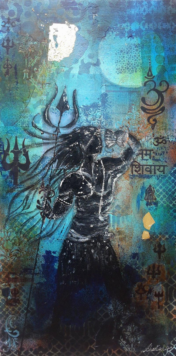 Religious acrylic painting titled 'Shivshakti', 48x24 inches, by artist Sheetal Singh on Canvas