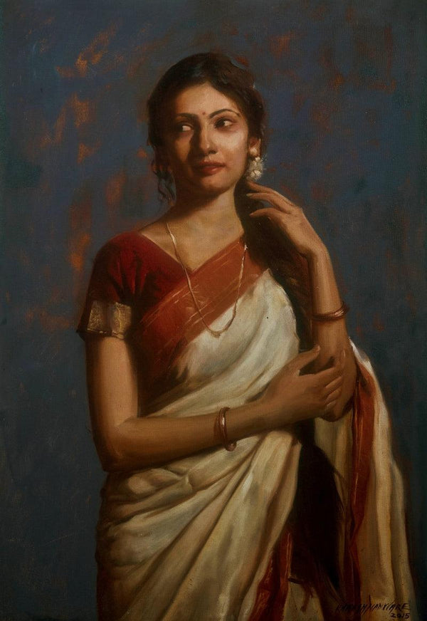 Figurative oil painting titled 'Shraddha', 36x24 inches, by artist Ramesh Nanware on Canvas