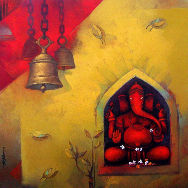 Religious acrylic painting titled 'Shree Ganesh', 36x36 inches, by artist Sachin Akalekar on Canvas