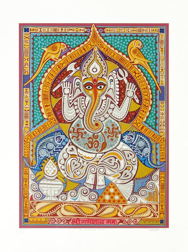 Religious serigraphs painting titled 'Shree Ganeshay Namah', 40x30 inches, by artist Jyoti Bhatt on Paper