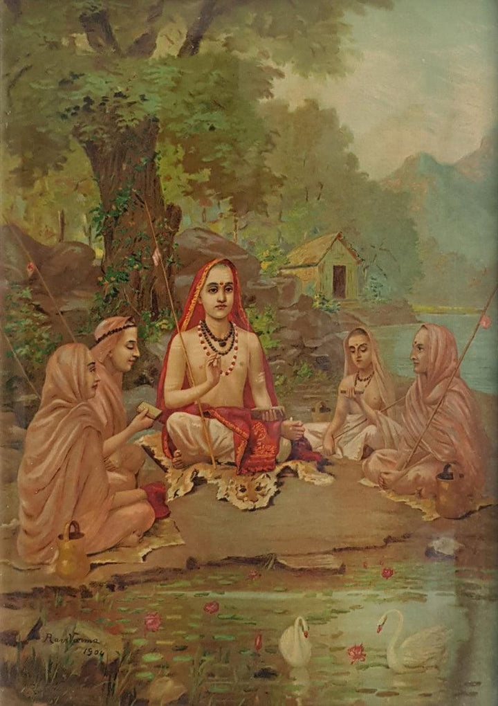 Religious oleograph painting titled 'Shrimad Guru Adi Shankaracharya', 22x16 inches, by artist Raja Ravi Varma on Paper