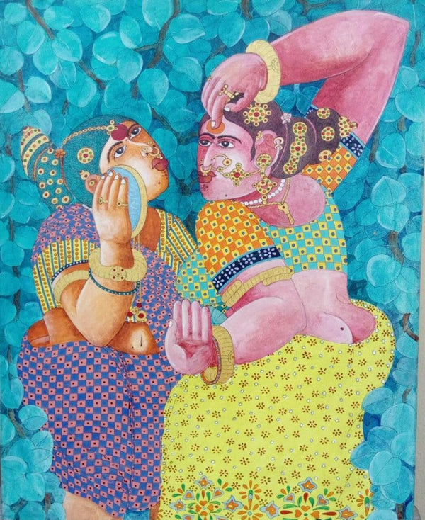 Figurative acrylic painting titled 'Shringar 2', 30x24 inches, by artist Bhawandla Narahari on Canvas