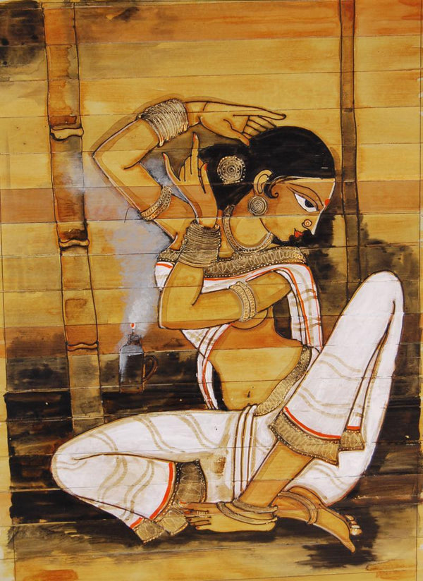 Folk Art acrylic painting titled 'Shringar I', 14x18 inches, by artist Pradeep Swain on Leaf