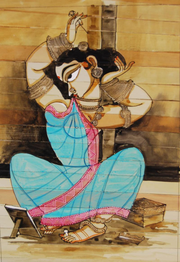 Folk Art acrylic painting titled 'Shringar II', 14x18 inches, by artist Pradeep Swain on Leaf