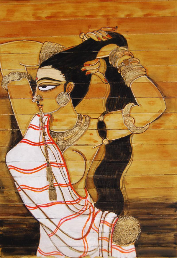 Folk Art acrylic painting titled 'Shringar Iii', 14x18 inches, by artist Pradeep Swain on Leaf