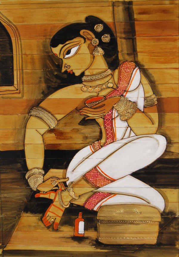 Folk Art acrylic painting titled 'Shringar Iv', 14x18 inches, by artist Pradeep Swain on Leaf