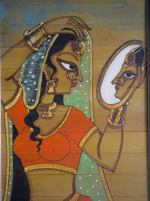 Folk Art acrylic painting titled 'Shringar V', 14x18 inches, by artist Pradeep Swain on Leaf