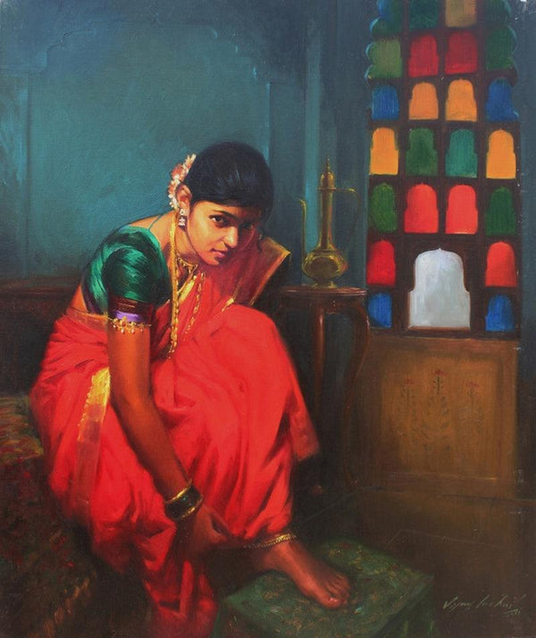 Realistic oil painting titled 'Shrungar', 42x36 inches, by artist Vijay Jadhav on Canvas