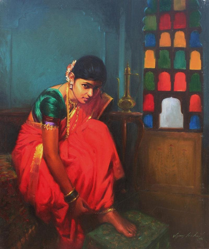 Realistic oil painting titled 'Shrungar', 42x36 inches, by artist Vijay Jadhav on Canvas