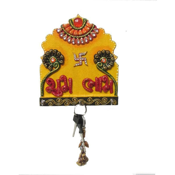 Lifestyle craft titled 'Shubh Labh Key Hanger', 7x8x1 inches, by artist Ecraft India on Paper