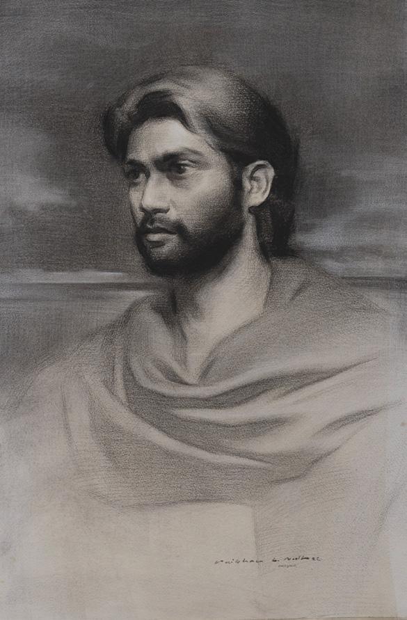 Portrait mixed media painting titled 'Shyam', 18x14 inches, by artist Vaibhav Naik on Paper