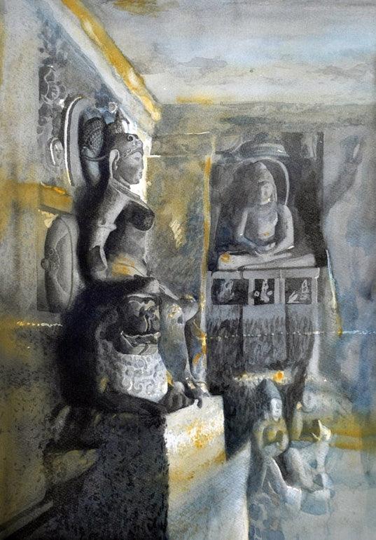 Religious watercolor painting titled 'Sidhaika', 20x13 inches, by artist Raju More on Paper