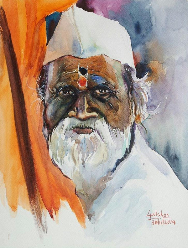 Figurative watercolor painting titled 'Signature of experience', 14x10 inches, by artist Gulshan Achari on Paper