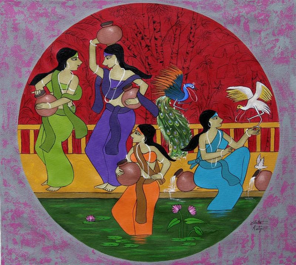 Figurative acrylic painting titled 'Silence Talk', 30x34 inches, by artist Chetan Katigar on Canvas