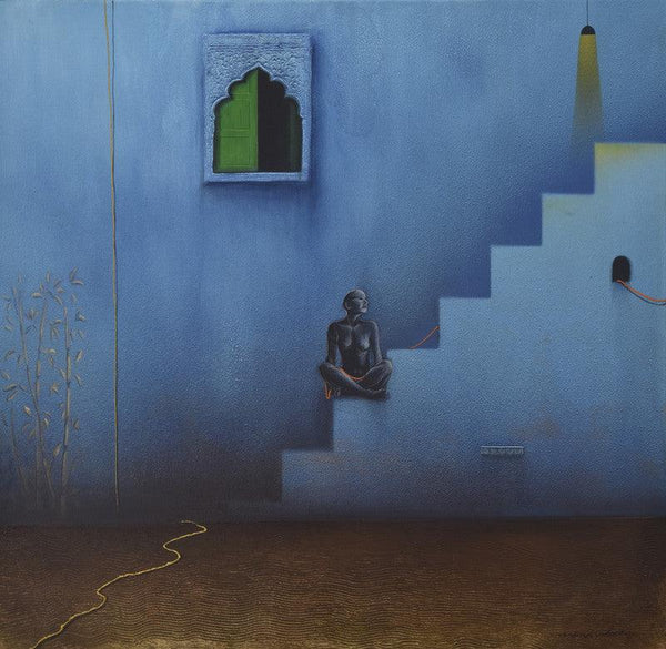 contemporary acrylic painting titled 'Silent Discussion', 30x30 inches, by artist Nirmal Yadav on Canvas