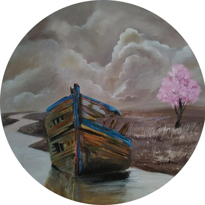 Seascape acrylic painting titled 'Silent Solitude', 16x16 inches, by artist GOPAL Roy on Canvas