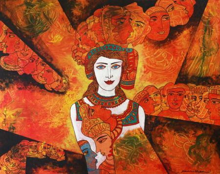Figurative acrylic painting titled 'Silver Lady', 48x60 inches, by artist DADA on Canvas