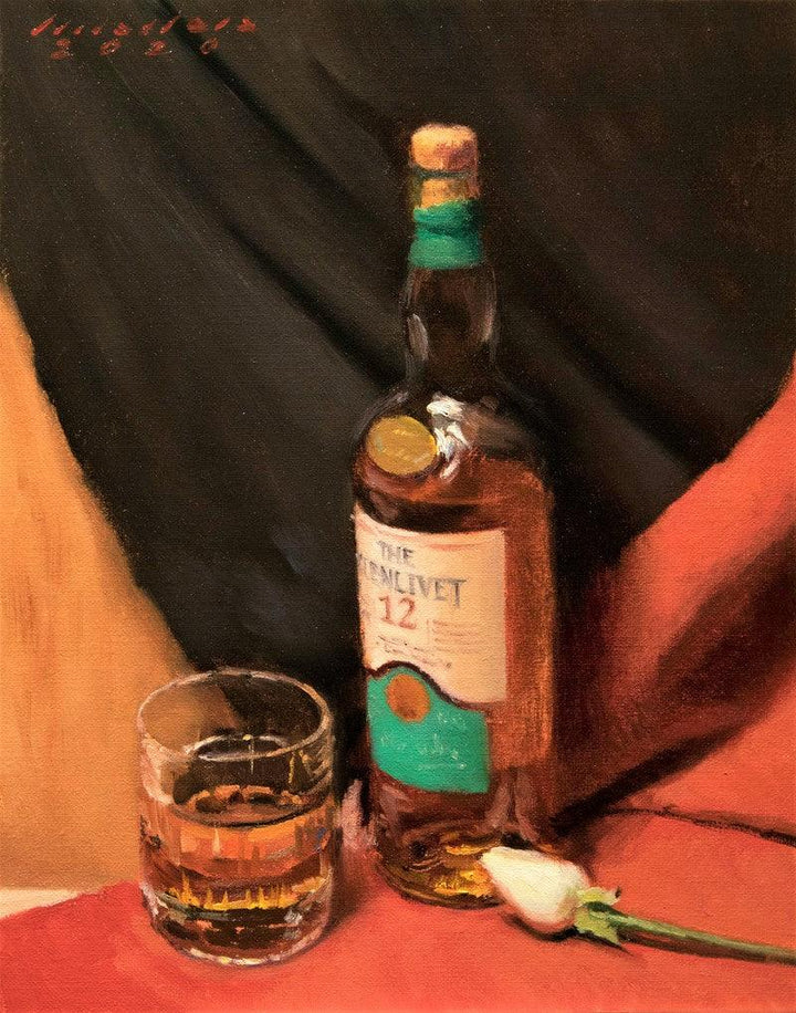 Still-life oil painting titled 'Single At The Top', 14x11 inches, by artist Amit Srivastava on Linen