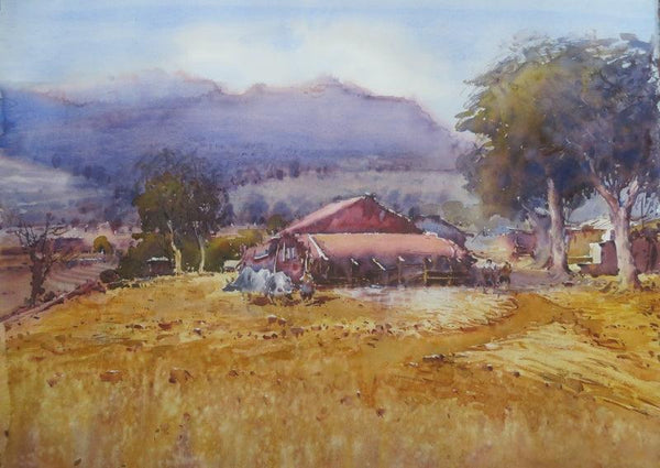 Landscape watercolor painting titled 'Sinnar', 22x30 inches, by artist Amol Dubhele on Paper