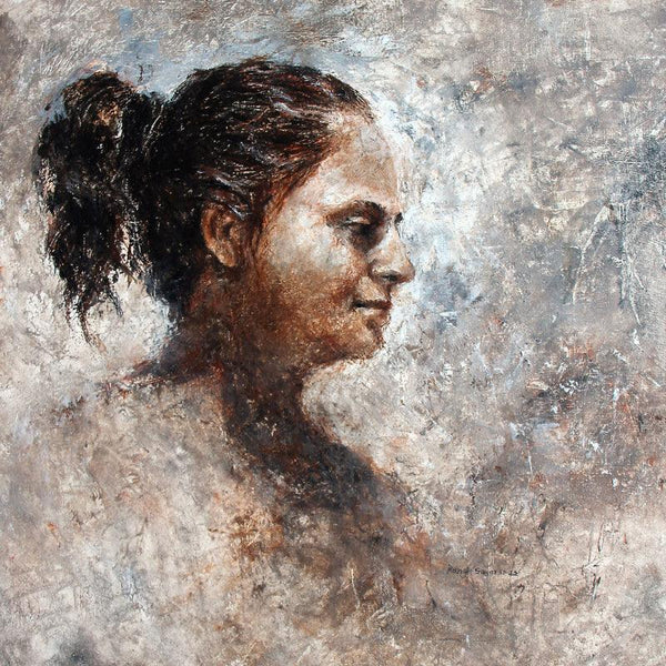 Figurative acrylic painting titled 'Sister', 24x24 inches, by artist Mansi Sagar on Canvas