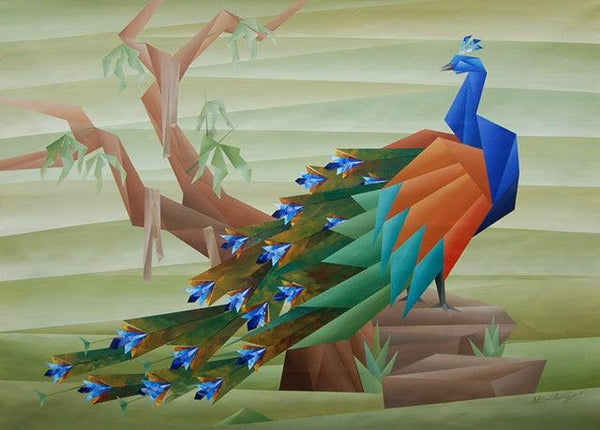 Animals acrylic painting titled 'Sitting Alone', 44x60 inches, by artist NIRAKAR  CHOWDHURY on Canvas