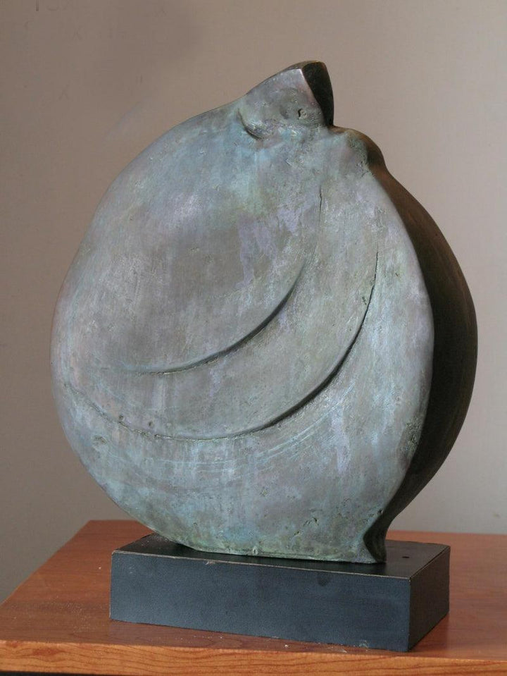 Figurative sculpture titled 'Sitting Lady 1', 13x11x3 inches, by artist Shankar Ghosh on Bronze