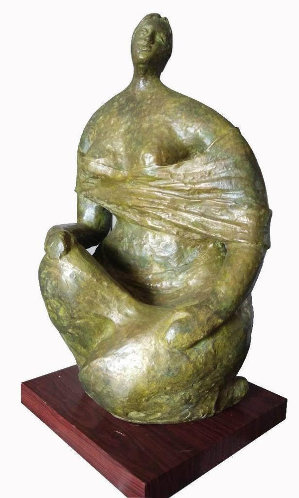 Figurative sculpture titled 'Sitting Lady 2', 25x15x15 inches, by artist Shankar Ghosh on Bronze