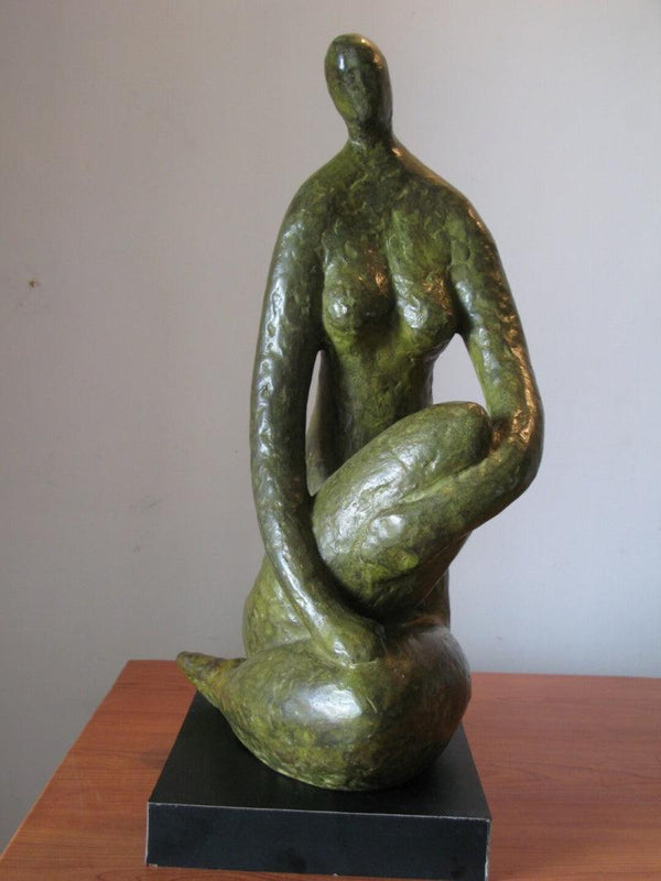 Figurative sculpture titled 'Sitting Lady 3', 29x9x10 inches, by artist Shankar Ghosh on Bronze