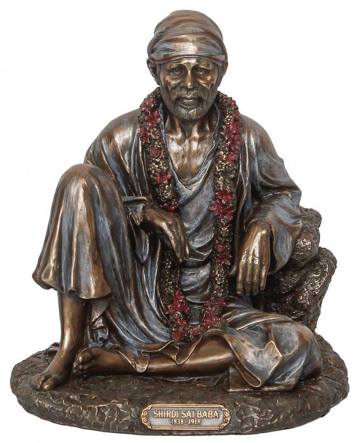 Religious handicraft titled 'Sitting Sai Baba', 6x6x6 inches, by artist Brass Handicrafts on Polyresin, Bronze