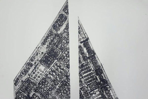 Abstract printmaking titled 'Sky Scraper', 20x30 inches, by artist Megha Madan on Paper