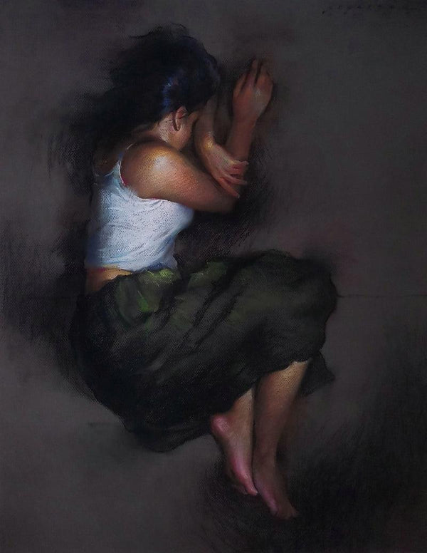 Figurative pastel drawing titled 'Sleeping Lady 1', 24x20 inches, by artist Siddharth Gavade on Paper