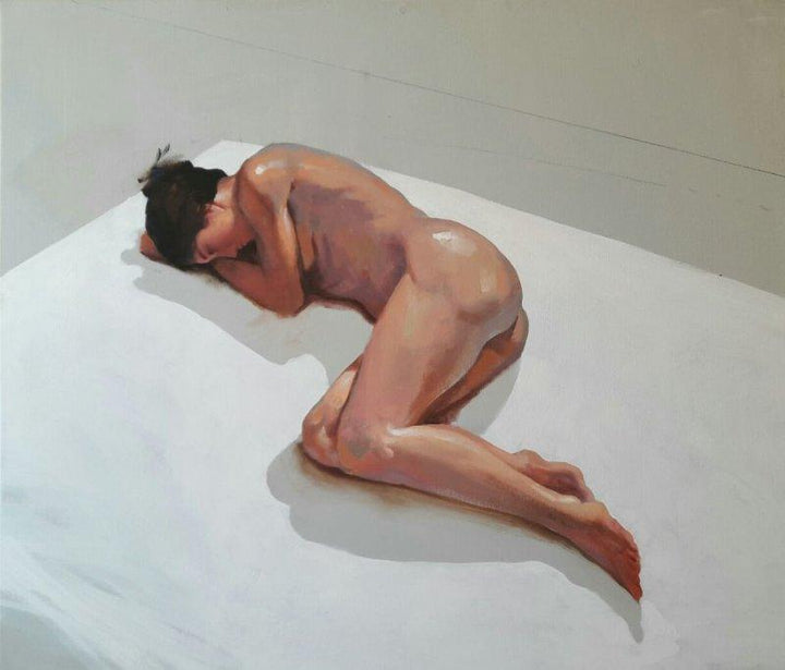 Nude acrylic painting titled 'Sleeping Nude III', 36x42 inches, by artist Ganesh Hire on Canvas