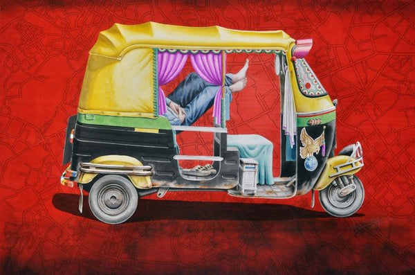 Transportation watercolor painting titled 'Sleepless 4', 30x44 inches, by artist Rohit Sharma on Paper