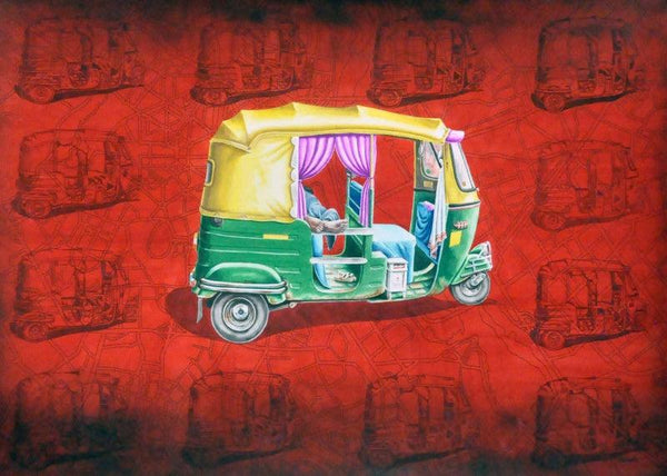 Transportation watercolor painting titled 'Sleepless 5', 30x44 inches, by artist Rohit Sharma on Paper