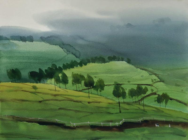 Landscape watercolor painting titled 'Smell The Mist', 22x30 inches, by artist Prashant Prabhu on Arches Paper