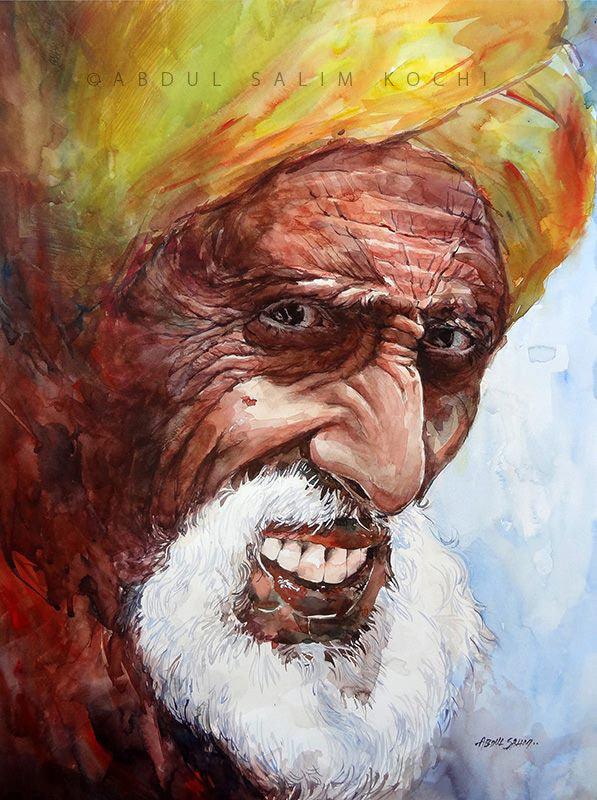 Portrait watercolor painting titled 'Smile In The Evening', 24x18 inches, by artist Abdul Salim on Paper