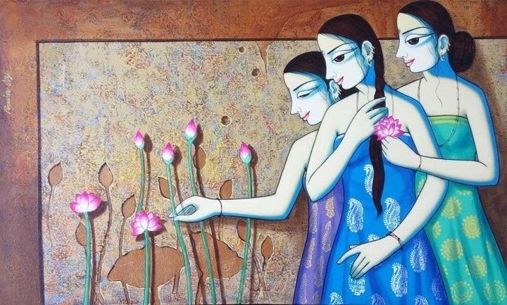 Figurative acrylic painting titled 'Smilie', 30x50 inches, by artist Pravin Utge on Canvas