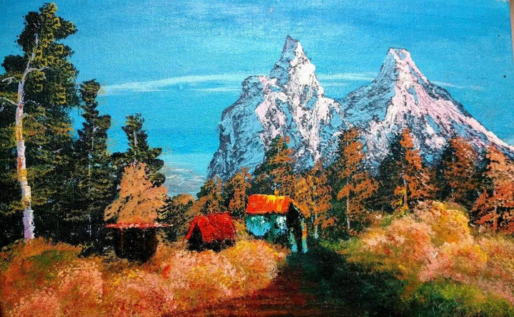 Landscape acrylic painting titled 'Snowy Mountains', 16x12 inches, by artist Rahul Sharma on canvas