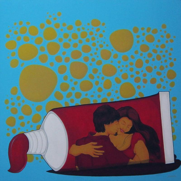 Figurative acrylic painting titled 'Socio Economic Love 3', 24x24 inches, by artist Praveen Nair on Canvas